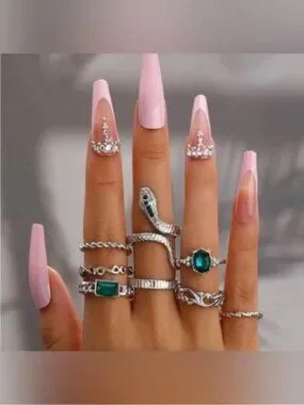 Silver 8pc Snake Ring Set